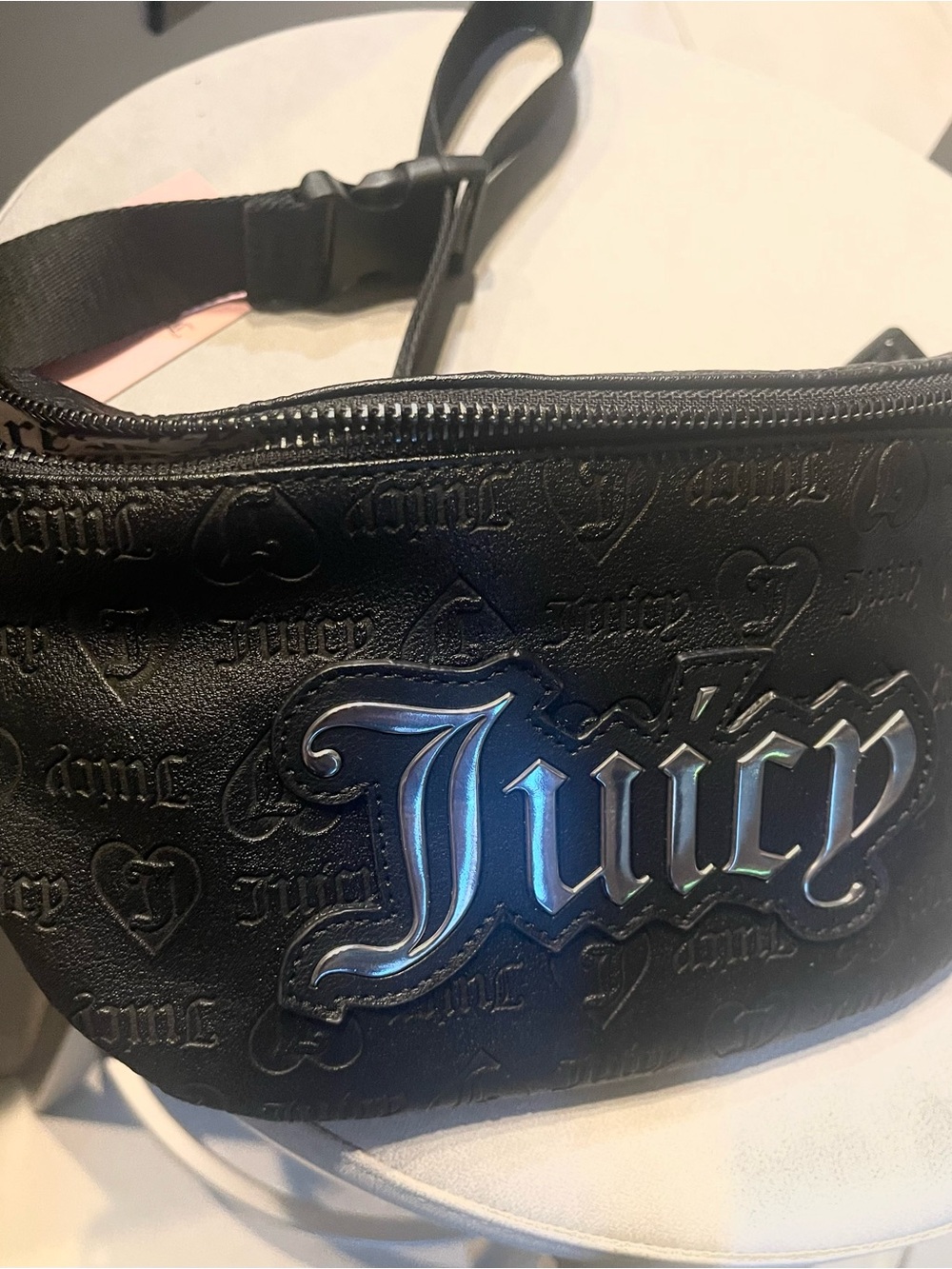 Juicy Couture Black Embossed Logo Belt Bag with Iridescent Script